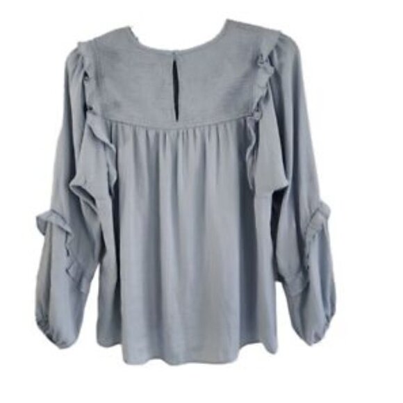 Dolan Left Coast Collection Majai Blue Ruffle Shirred Blouse Size Petite S - Picture 6 of 7